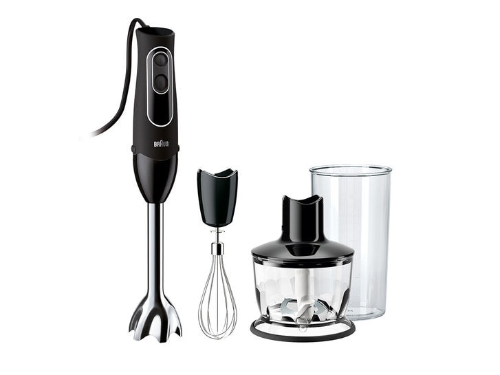 Braun Multiquick 5 Vario Batidora de mano (eje de mezcla S+picadora de 1.5  C + trituradora + batidor + vaso de precipitado), MQ5027, negro