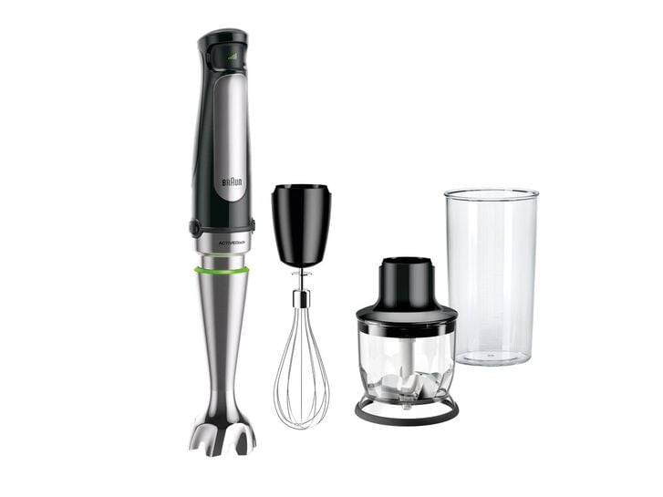 Braun MultiQuick MQ7077 4-in-1 Immersion Hand, Powerful 500W Stainless  Steel Stick Blender, Variable Speed + 6-Cup Food Processor, Whisk, Beaker