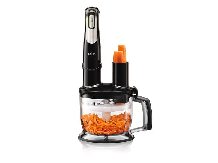 Braun MultiQuick MQ7077 4-in-1 Immersion Hand, Powerful 500W Stainless  Steel Stick Blender, Variable Speed + 6-Cup Food Processor, Whisk, Beaker